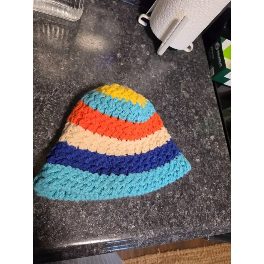 Handmade Crochet Beanie Hat Colorful Stripes